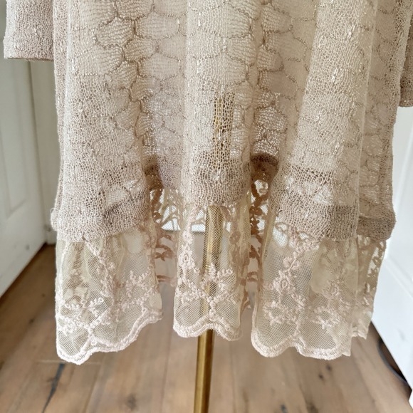 Krazy Kat Sz L Cream Open Knit Long Sleeve Lace Tunic Sweater Cottagecore Fairy - Picture 2 of 10